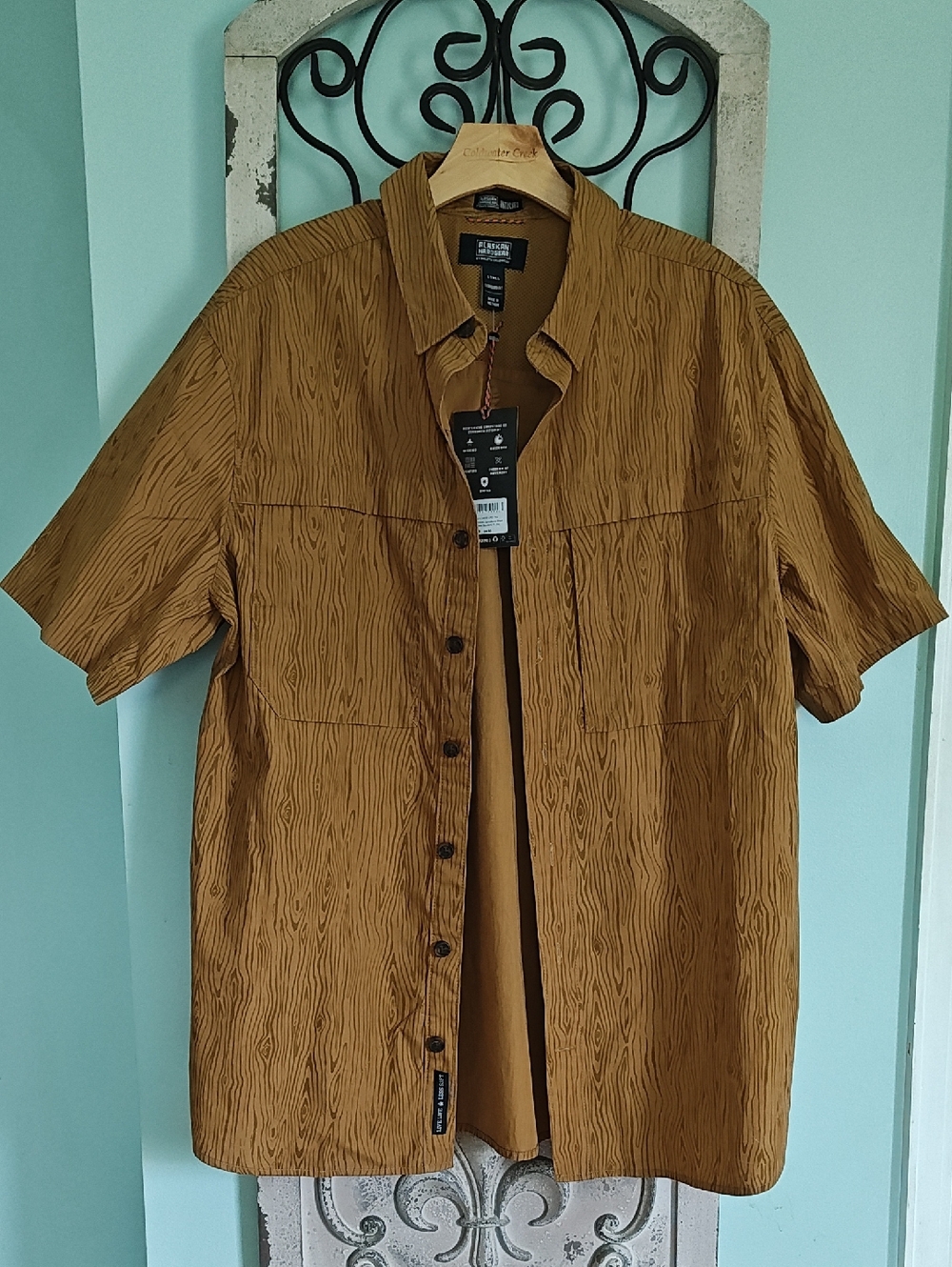 Alaskan Hardgear Men's Short-Sleeve Button-Down Shirt - Brown Woodgrain LT